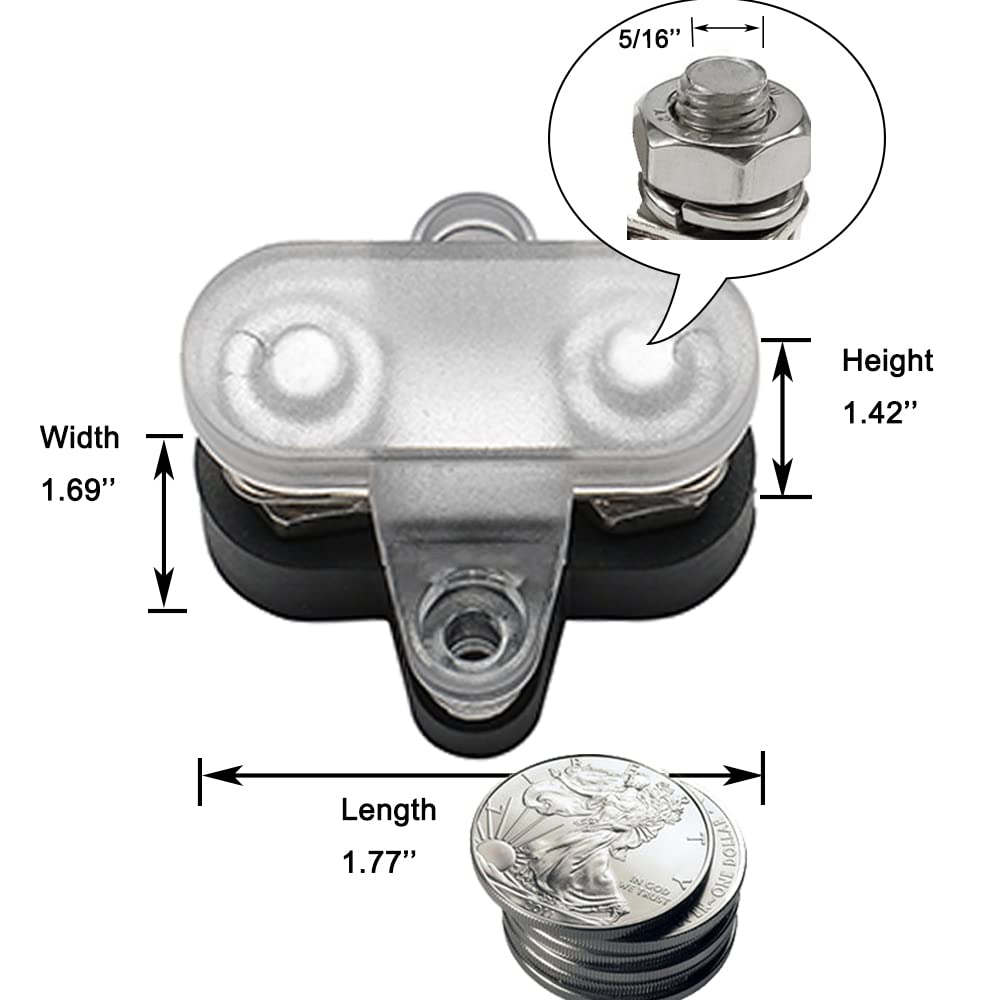 Heart Horse Bus Bar Terminal Block 5/16'' Power Stud Battery Junction Post Distribution Block Insulated with Cover DC 48V 250A for Auto Truck RV Boat (5/16'',Red+Black)