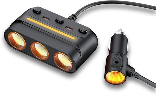 HOWDCHENG 3 - in - 1 Cigarette Lighter Adapter with PD/QC Fast Charging, Independent Switches Car Charger, RGB LED Indicator Lights - Universal Cigarette Lighter USB Charger for Cars, SUVs