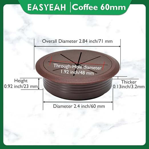 EASYEAH 5 Pcs Desk Grommet 2-3/8" / 60 mm, Desk Hole Cover for Cables Coffee, Cable Grommet ABS Plastic, Desk Hole Grommet for Home & Office Pc, Detachable Cable Cord Organizer