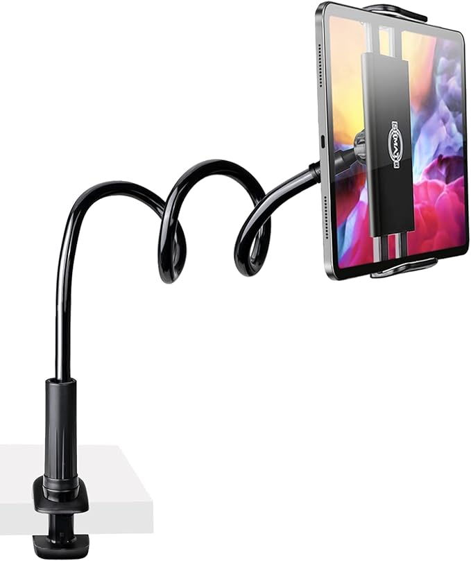 SRMATE Gooseneck Tablet Kindle Holder Stand for Bed Reading,33in Flexible Long Arm Clamp Clip Mount for iPad, iPhone, Galaxy Tabs, Switch, Kindle Fire, Phone 4.7''-10.5'' Tablet Devices