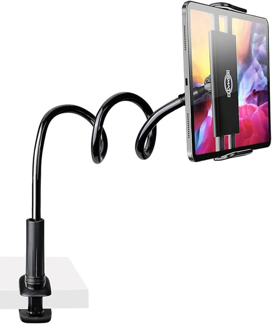 SRMATE Gooseneck Tablet Kindle Holder Stand for Bed Reading,33in Flexible Long Arm Clamp Clip Mount for iPad, iPhone, Galaxy Tabs, Switch, Kindle Fire, Phone 4.7''-10.5'' Tablet Devices
