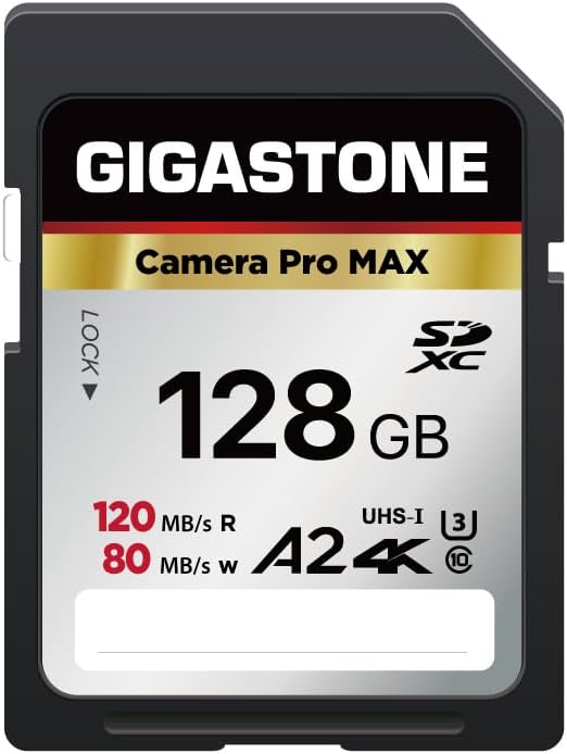 【5-Years Data Recovery】 GIGASTONE 128GB SD Card, 4K Camera Pro MAX, UHS-I A2 4K SDXC Memory Card High Speed 4K UHD Video Compatible with Kodak Digital Camera, with 1 mini case