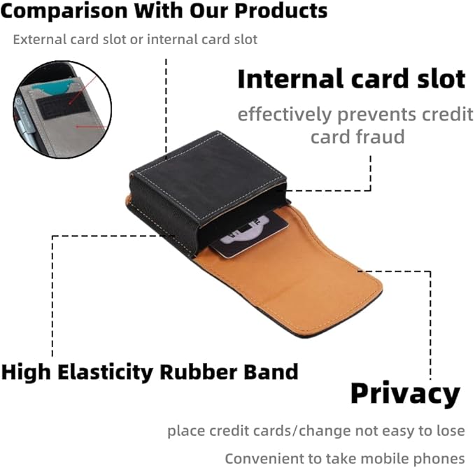 Bourisen Universal Phone Holster Phone Pouch Case Belt Clip Belt Loops Card Slot Faux Leather For Man for Samsung Galaxy Z Flip 5/4/3 Motorola Razr Plus Razr+ 2023 (Black&Yellow, XS(3.7"x3.1"x1.1"))