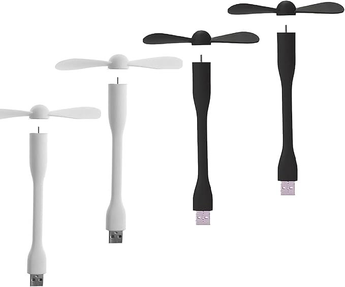Soseelnee Mini USB Fan, Portable Pocket Fan USB-A Powered Little Cooler, Quiet Operation, for Home Office Car Outdoor Travel- 4 Pack (2 Black+ 2 White)
