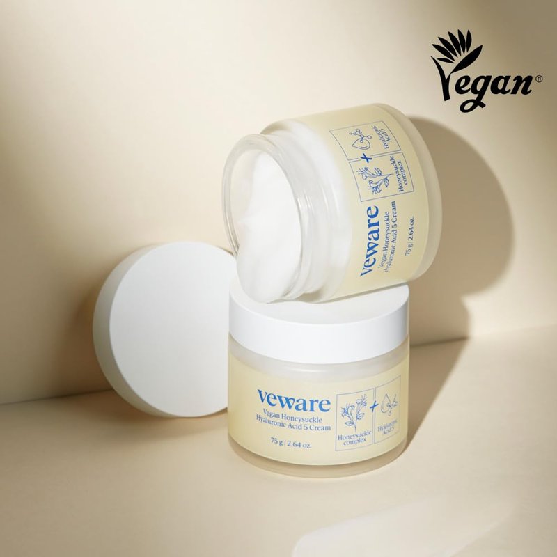 Veware Vegan Honeysuckle Hyaluronic Acid 5 Moisturizing Cream - Soothing & Hydrating for Sensitive Skin - Fragrance-Free, Alcohol-Free, 75g