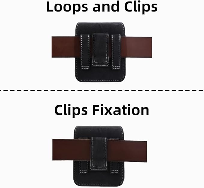 Bourisen Universal Phone Holster Phone Pouch Case Belt Clip Belt Loops Card Slot Faux Leather For Man for Samsung Galaxy Z Flip 5/4/3 Motorola Razr Plus Razr+ 2023 (Black&Yellow, XS(3.7"x3.1"x1.1"))