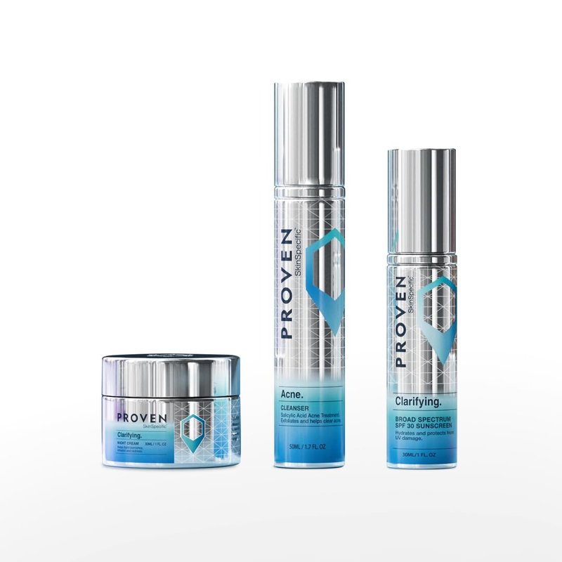 PROVEN SkinSpecific Acne Routine – 3-Step Skincare Kit with Cleanser, Night Cream & SPF 30 Moisturizer – Dermatologist-Tested System for Blemish-Prone Skin, Salicylic Acid + Zinc