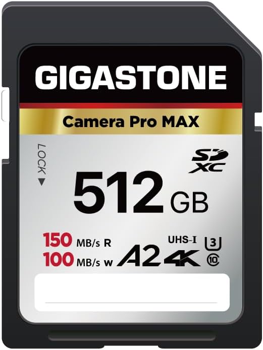 【5-Years Data Recovery】 GIGASTONE 512GB SD Card, 4K Camera Pro MAX, UHS-I A2 4K SDXC Memory Card High Speed 4K UHD Video Compatible with Kodak Digital Camera, with 1 Mini case