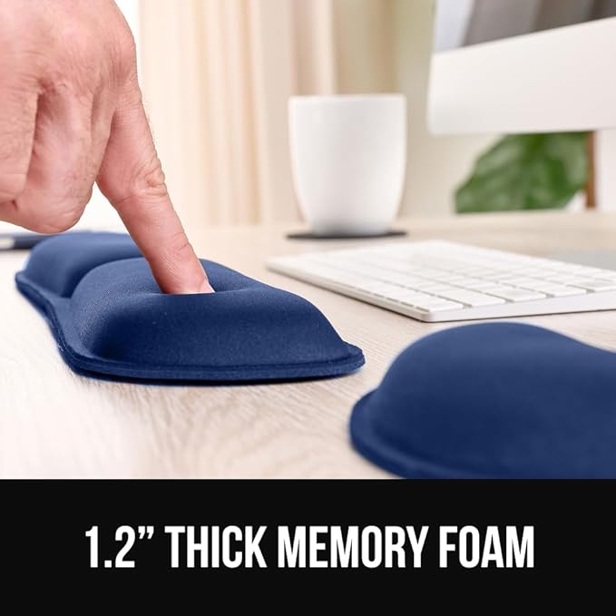 GORILLA GRIP Silky Memory Foam Keyboard Wrist Rest and Mouse Pad for Computer, Ergonomic Typing Support, Desk Office Supplies Gaming Accessories, Hand & Arm Mousepad Cushions and Coaster Set Navy Blue