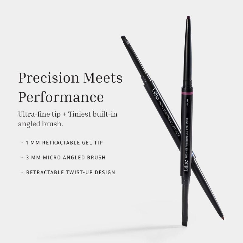 LITHE BEAUTY Smudge-Proof Gel Eyeliner Pencil Set, Long Wear Retractable Eyeliner with Ultra Thin Tip & Angled Brush, High Definition Vegan Makeup Duo in Shades Blueprint and Galaxy