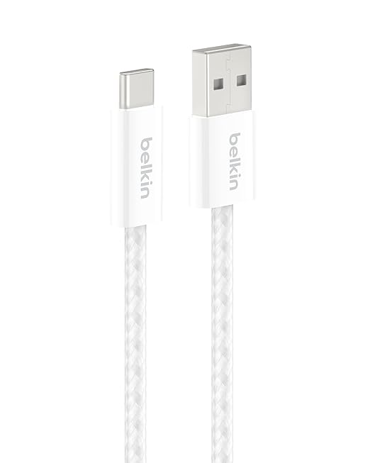 Belkin USB A to USB C Cable, 3.3ft, 15W - Type C Charger, iPhone Charger Cord, Soft, Braided, Flexible for iPhone 17 & 16, Galaxy S26, Pixel 10, iPad Pro, Airpods Pro, Switch & More - White