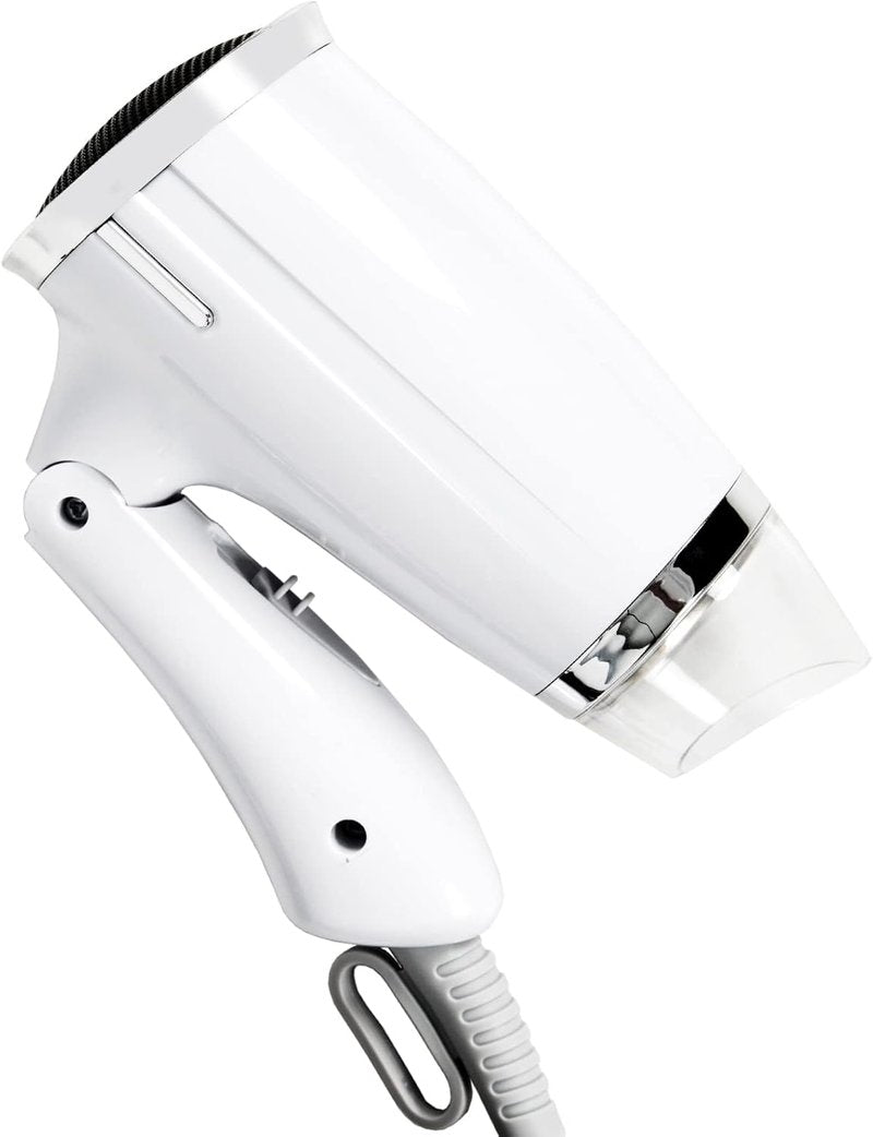 Folding Travel Hair Dryer - Compact & Lightweight Mini Blow Dryer | 8x7 Inch, Low Noise, Multiple Heat Settings (White)