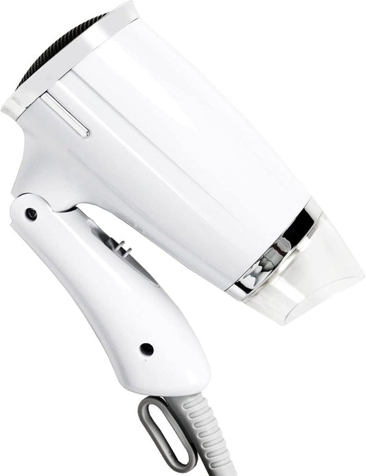 Folding Travel Hair Dryer - Compact & Lightweight Mini Blow Dryer | 8x7 Inch, Low Noise, Multiple Heat Settings (White)