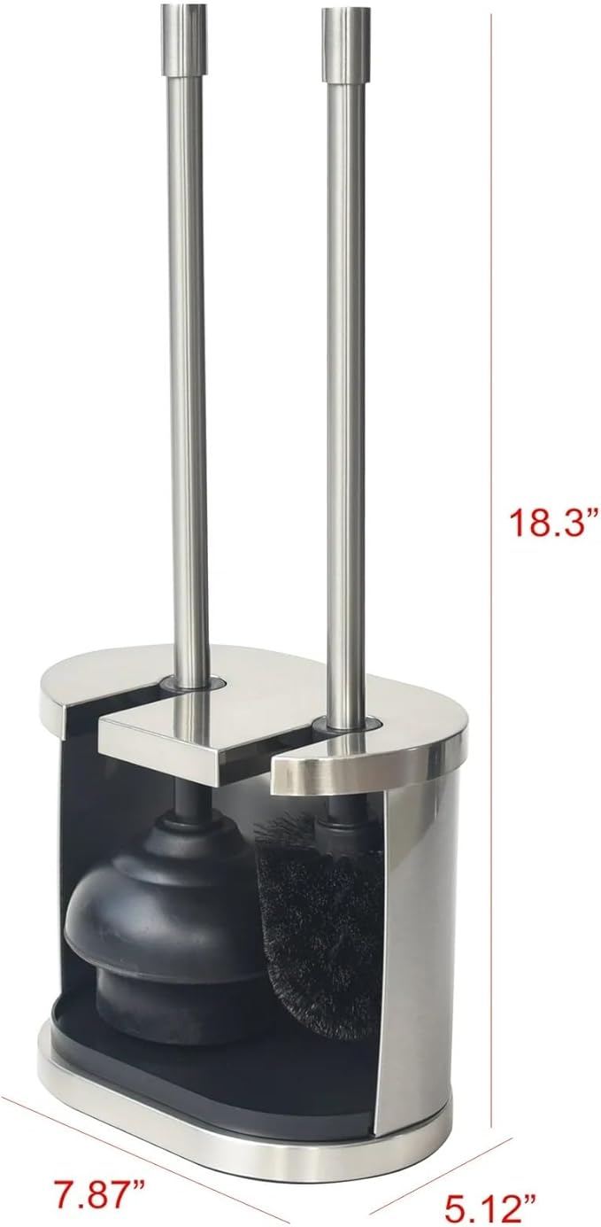 Metal Toilet Bowl Brush and Plunger Set – Toilet Brush, Bathroom Cleaning Tool, Toilet Plunger for Home and Bathroom, Brushed Nickel