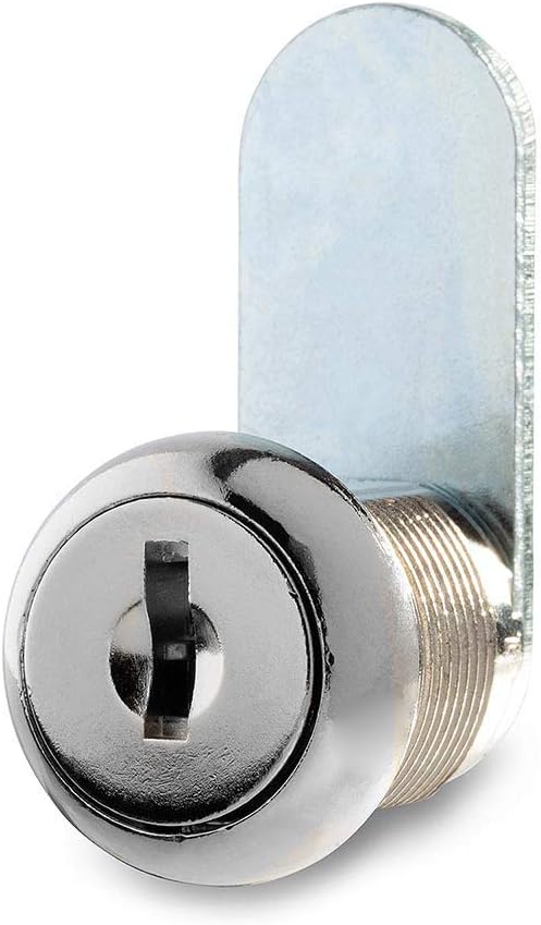Pro Chutes Cabinet Cam Lock - 5/8" Pack of 4 Cabinet Locks with Keys for RVs, Drawer Lock Including 4 Cylinder Round Face Tool Box Locks, 4 Straight & 4 Offset Cams, 4 Alike Keys with Bonus Key Chain