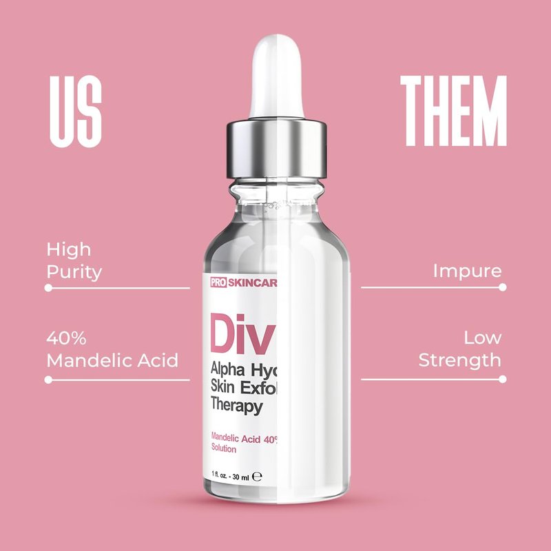Mandelic Acid Clearing Serum for Acne Scars, Folliculitis, Aging Skin, Dark Spots - 40% Mandelic Acid Peel AHA Liquid Exfoliant, Clinical Grade Facial Peeling Solution