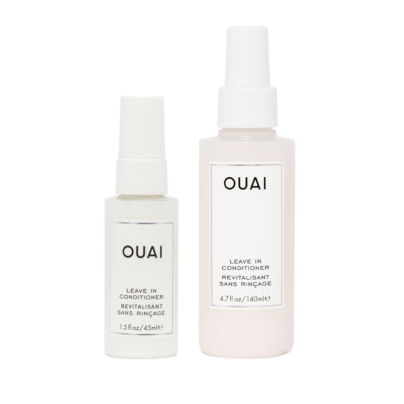 OUAI Leave In Conditioner Full Size & Travel Size - Detangling Spray & Heat Protectant Primer + Tamarind Seed, Vitamin E & Amino Acid Blend - Frizz Control, 450Â°F Heat Shield, 2 Count