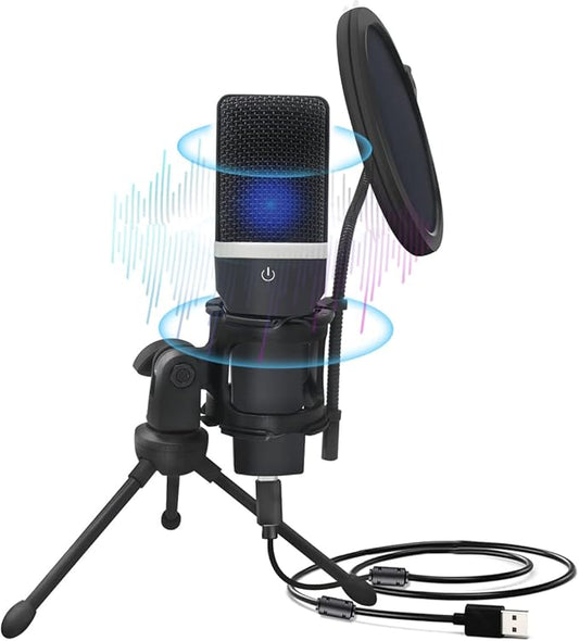 YOTOMIGUO USB Gaming Microphone, Condenser Microphone, Podcast Microphone for PC, Plug & Play, Cardioid Polar Pattern, One-Touch Mute, for Streaming, Podcast, YouTube Videos