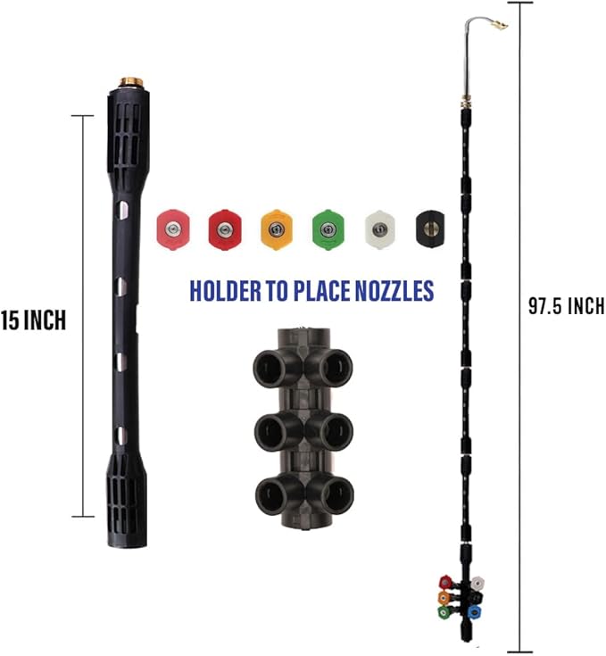 Selkie Pressure Washer Extension Wand - Upgrade Black Power Washer Lance with Spray Nozzle Tips,30Â°,90Â°,120Â° Curved Rod, 1/4ââQuick Connect, Replacement for Anti-Leaked Ring 4000 PSI