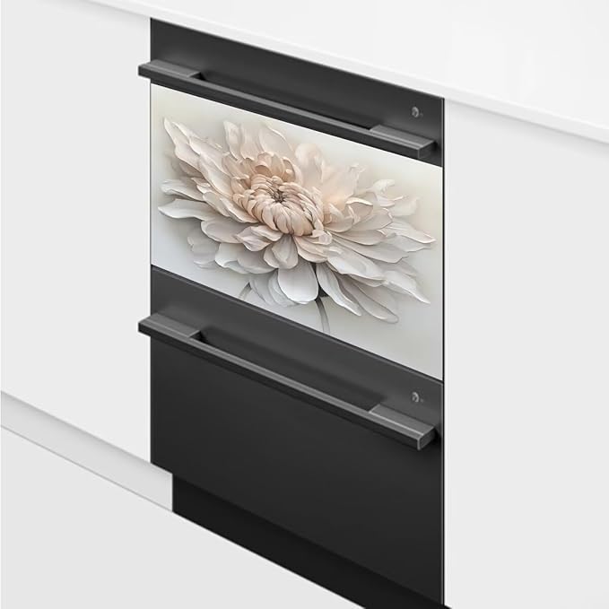 White Flower Reusable Dishwasher Cover, 23' x 17' Decal for Front Panel, Magnet Cover, Appliance Wrap Skin