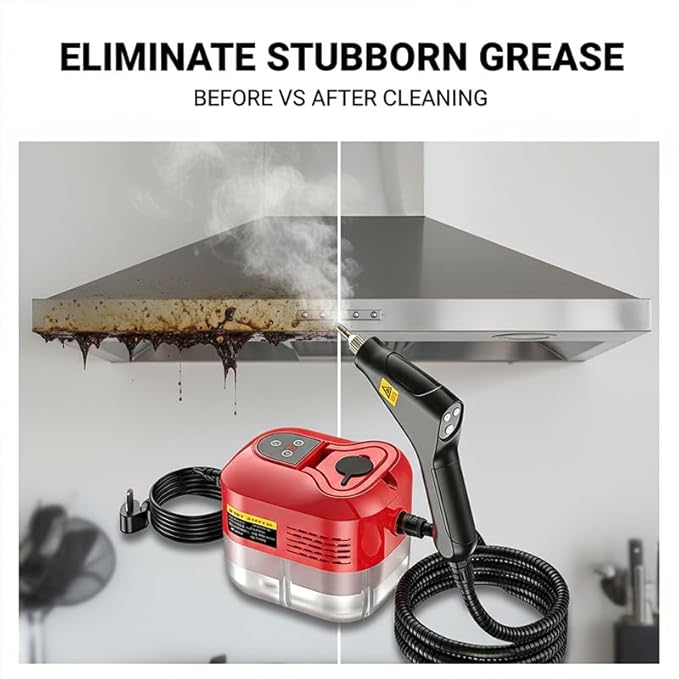 Handheld Steam Cleaner: 2500W High Temperature Pressurized Steamer with 6 Adjustable Levels - Portable Multi-Surface Steam Cleaning Machine for Kitchen, Bathroom, Furniture, Car, Windows (Red)