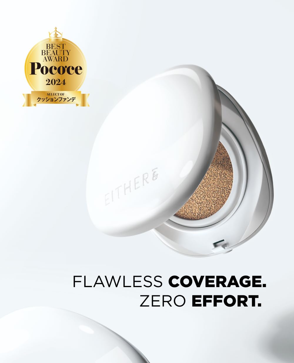 EITHER& Glow Pixel Cushion Foundation, Korean Glass Skin Finish, 62% Skincare-Infused, Antioxidant-Rich, Long-Lasting, Buildable Coverage (21N Natural, 12g)
