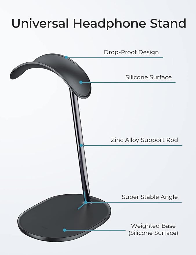 BENKS Desktop Headphone Stand Universal Headset Holder Hanger Mount Aluminum with Protective Silicone Pad, Gaming Headset Accessories, Compatible with AirPods Max, Beats, Bose, Sony and so on(Black)
