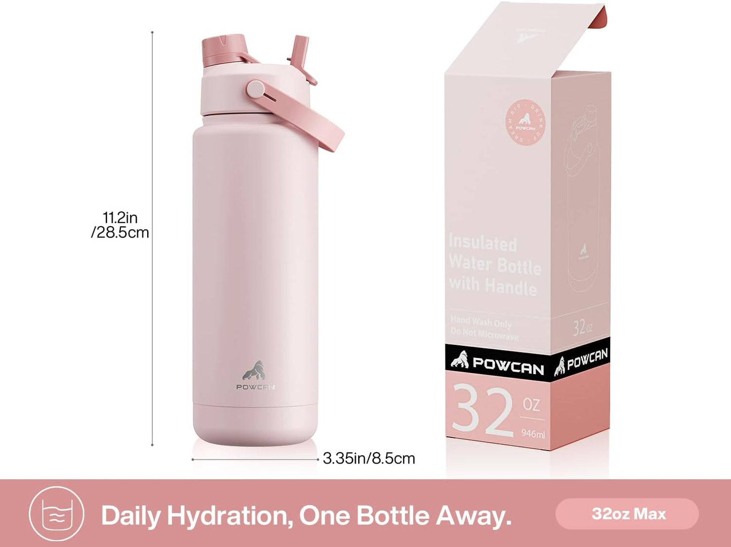 POWCAN 32 oz Insulated Water Bottle - 2-in-1 Straw & Spout Lid, Leak-Proof, BPA-Free | Ombra Butterfly