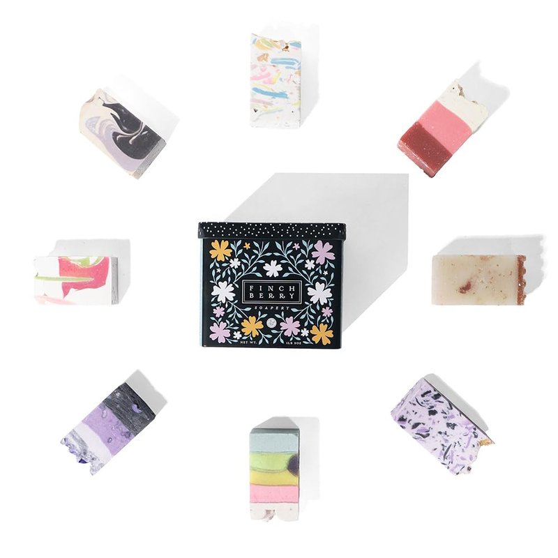 FinchBerry 8 Bar Soap Set - Natural Shea & Coconut Oil, Rich Scents & Lush Lather, Ideal Gift Box for Everyday Comfort and Self-Care - 8 Vegan Handmade Bars, (1.5 - 2.5 oz) Each