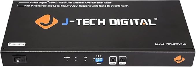 J-Tech Digital 1x8 HDMI Extender Splitter/HDMI Amplifier/ProAV Premium Quality Over Cat5e/Cat6 Cable up to 164 feet