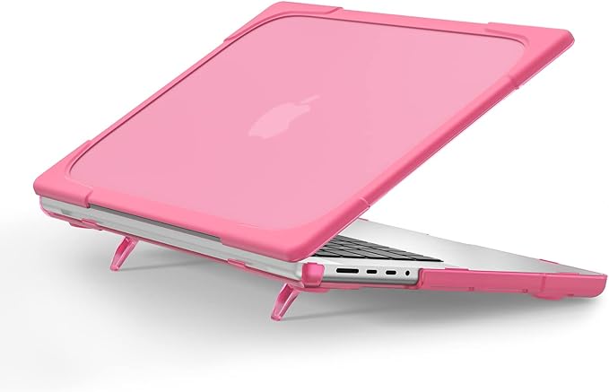 Batianda Heavy Duty Case for New MacBook Pro 16 inch 2026 M5 2024 M4 2023 M3 2021 M2 Pro Max Chip- Ergonomic Foldable Kickstand (Holds 22lbs/Zero Wobble) Matte Translucent Rugged Armor Cover, Pink