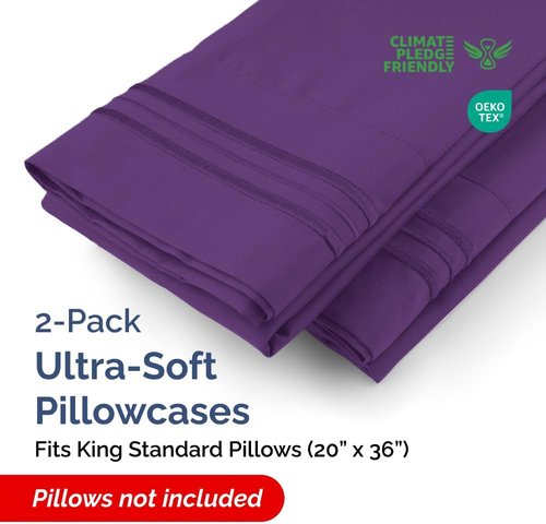 King Standard Pillow Cases - Ultra-Soft Hotel Quality Covers | Fade-Free & Wrinkle Resistant - 2 Piece Set in Purple