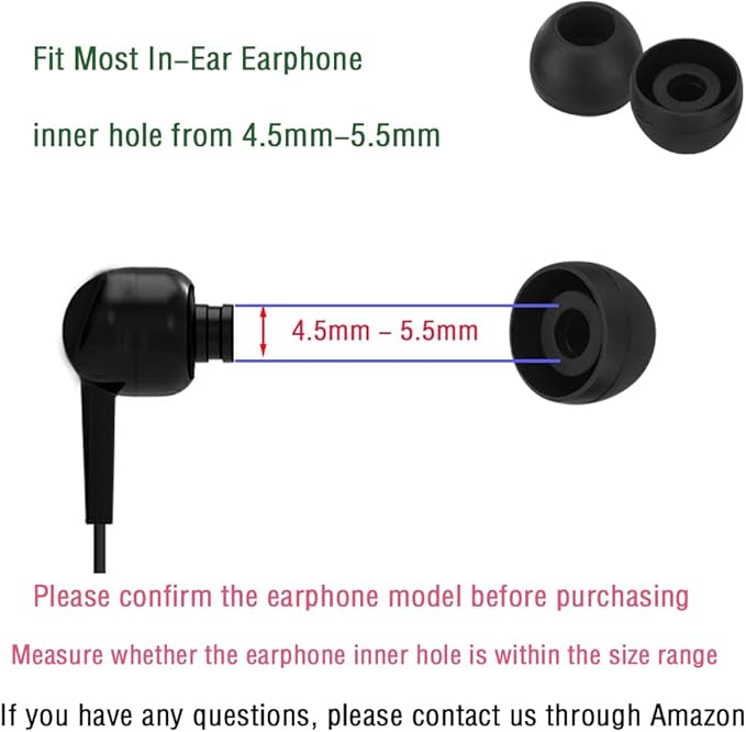 WKYMY Silicone Medium Replacement Ear Tips - Eartips for In-Ear Headphones - Rubber Tips Earbud Covers - 10 Pairs (Black)