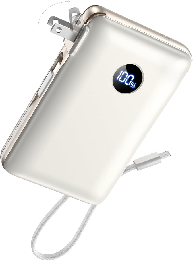 Portable Charger with Built-in Cables & Wall Plug, 50000mAh Power Bank, 4 Outputs 22.5W USB C Fast Charging, Mini Travel Essentials Battery Pack with LED Display for iPhone/iPad/Samsung etc Cheese