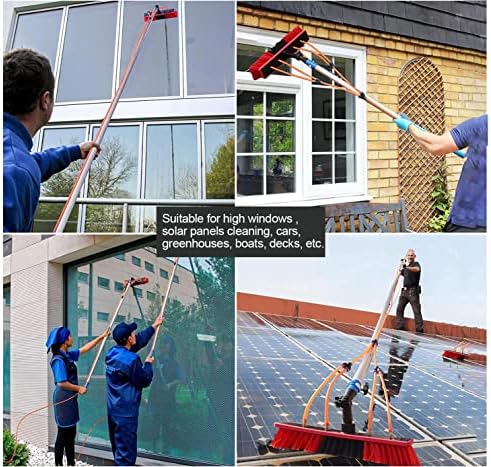 Glass Cleaning Brush Home Water Fed Telescopic Pole Kit Solar Panel Brush Rotating for Photovoltaic Panelï¼20FT Extendable Window Cleaning Pole Kit with Steel Buckle Fixing Easy Installation