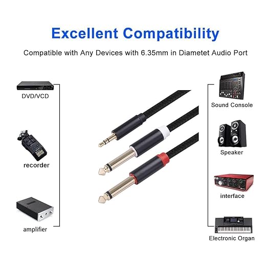 Yumiwoow 2Pack 10Ft 3.5mm 1/8" TRS to Dual 6.35mm 1/4" TS Mono Stereo Y-Cable Splitter Cord for Smartphone, Computer, CD Player, Speakers and Home Systems Amplifier