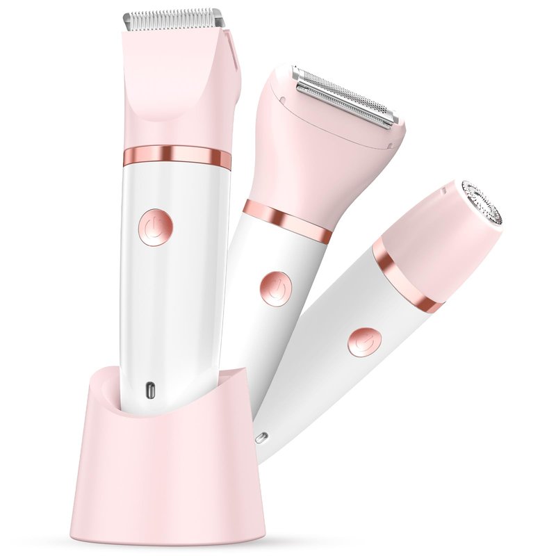 Bikini Trimmer for Women, Painless Electric Razor Shaver Women - Rechargeable Body Hair Trimmer, 3-In-1 Detachable Removal Kit with Ceramic Blade, Cordless Lady Shaver for Trip, IPX7 Waterproof, White