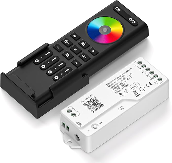 FCOB 2.4G WiFi SPI RGB Controller DR03W & RC03RF RF Remote Set, Control by Smart Life/Tuya APP/Alexa/Google Home, Control Support WS2812B WS2811 WS2813 WS2815 etc LED Strip STA Mode