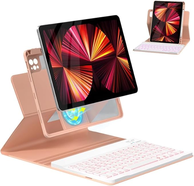 OPAKIT Magnetic Keyboard Case for iPad Air 11-inch (M2 2024) & Pro 11 1st/2nd/3rd/4th,360 Rotation Detachable & 7 Color Backlit BT Keyboard Cover for ipad Air 5th 4th Generation 10.9 inch(Pink)