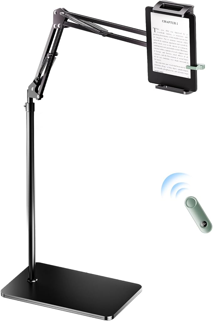 UNIBITRI Floor Stand for Kindle with Remote Page Turner, Holder Stand for Reading in Bed with Clicker – for Kindle Paperwhite, Oasis,Tablet, iPhone and More 4.7-11 inch,Green Remote