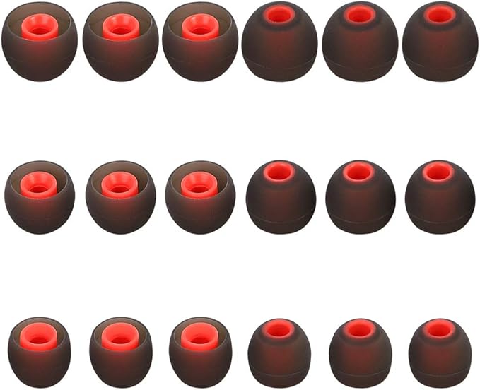 CYADCI Earbuds Replacement Tips Silicone Earbud Tips Ear Gels Fit for Inner Hole from 3.8mm - 5.1mm Earphones 9 Pairs S/M/L Black-Red