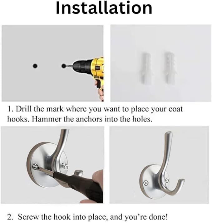 NETLKLA 4 Pack Brushed Nickel Coat Hooks - Silver Robe & Towel Hooks for Bathrooms & Kitchen