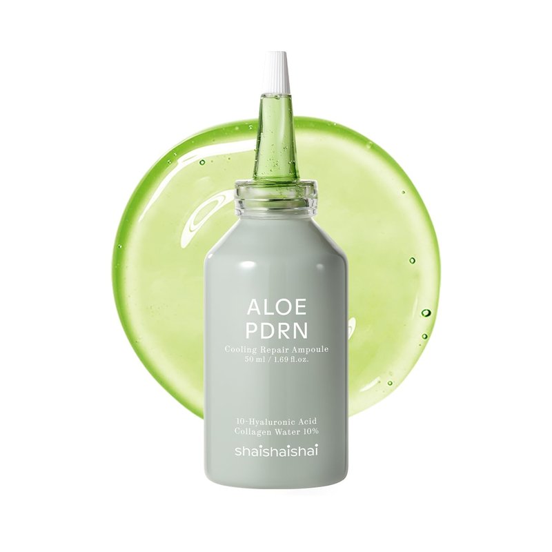 shaishaishai ALOE PDRN Cooling Repair Ampoule, 10% Vegan Collagen, 10 Types Hyaluronic Acid, Cooling Hydration & Soothing, Glow Serum, Korean Skincare, 1.69 Fl Oz