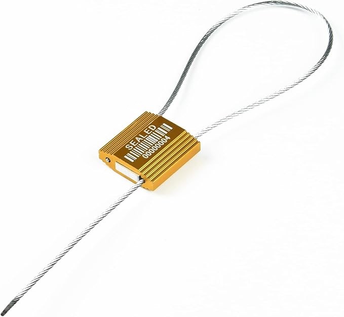 LeadSeals 50 Yellow High Security Cable Seals with Barcode Pull Tight Numbered Steel Security Seals Metal Container Seals Anti-Tamper Shipping Self-Locking Tags for Logisitics ISO 17712 Certificated