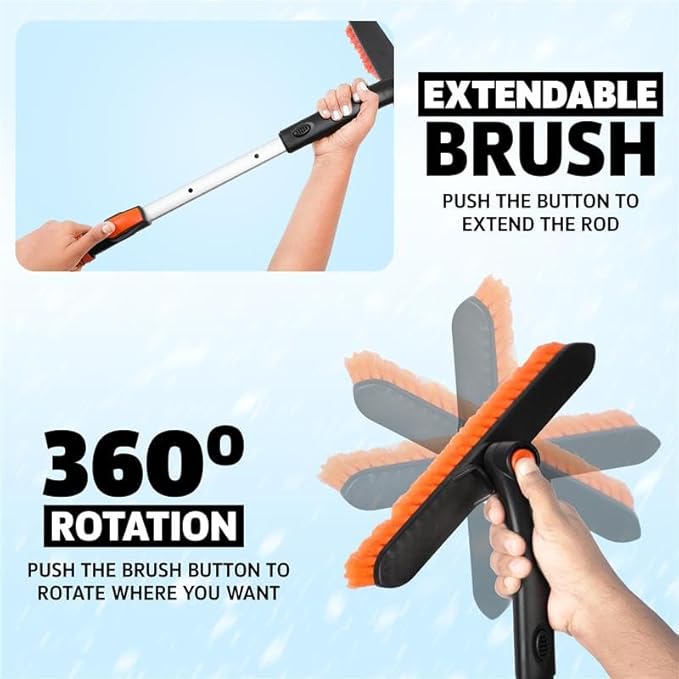 EcoNour 63" Extendable Snow Brush & Ice Scraper with 360Â° Pivoting Head | Telescopic Aluminum Handle | Extra Long Snow Brush for Car Windshield, Roof & SUVs | Heavy Duty Ice Scraper for Trucks