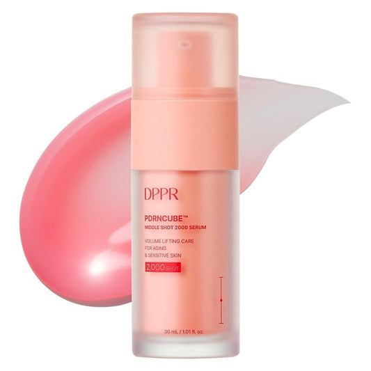 DPPR PDRNCUBE Middleshot 2000 Serum, Facial Serum for Daily Skin Care, Glass Skin, Pink Collagen Serum for Glowy Skin, Serum for Smile Lines, Korean Skincare, Niacinamide(1.01 fl.oz / 30ml)