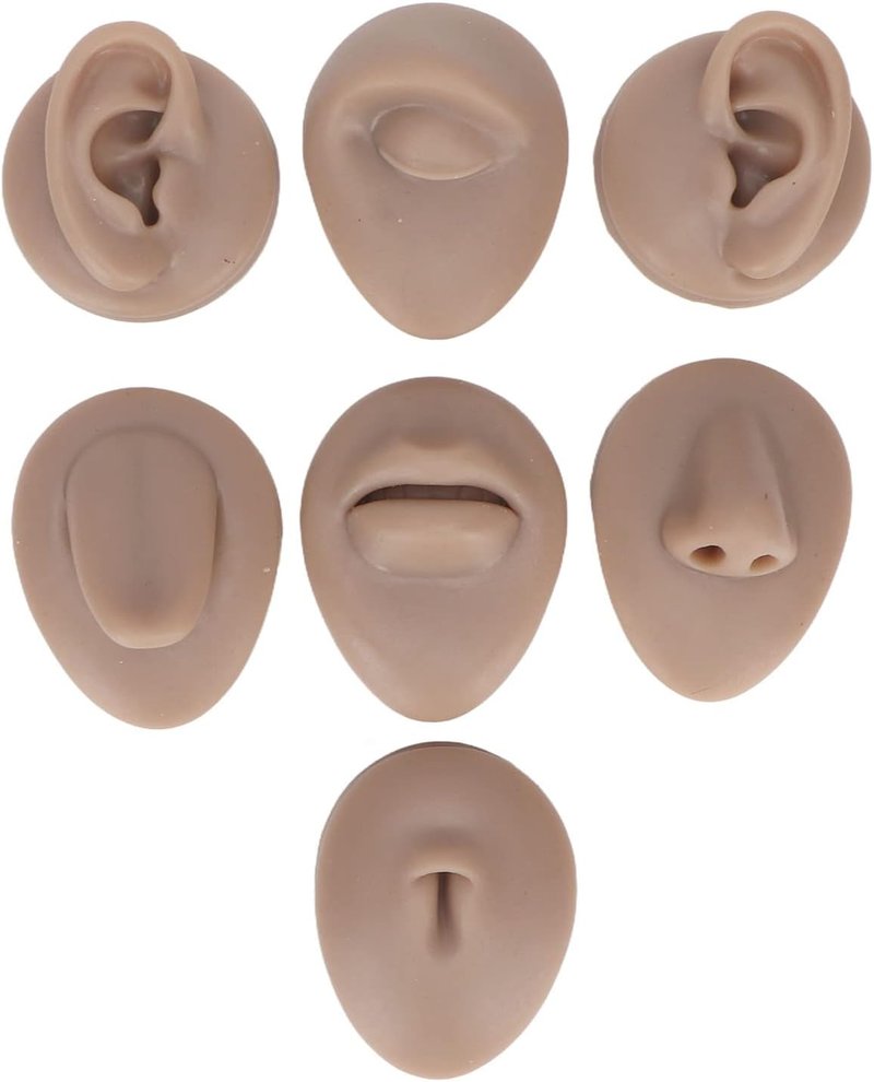 Soft Silicone Flexible Body Part Display Set - Tongue, Mouth, Navel & Ear Models for Piercing Practice | Dark Color