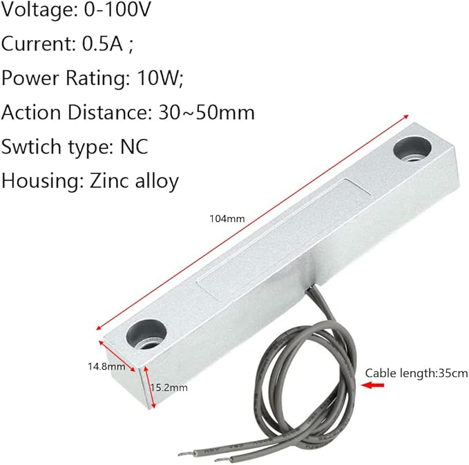 Gebildet Home Security Wired Rolling Door Contact Magnetic Reed Switch MC-58 Alarm Sensor Magnetic Switch with 2 Wires for N.C. Applications