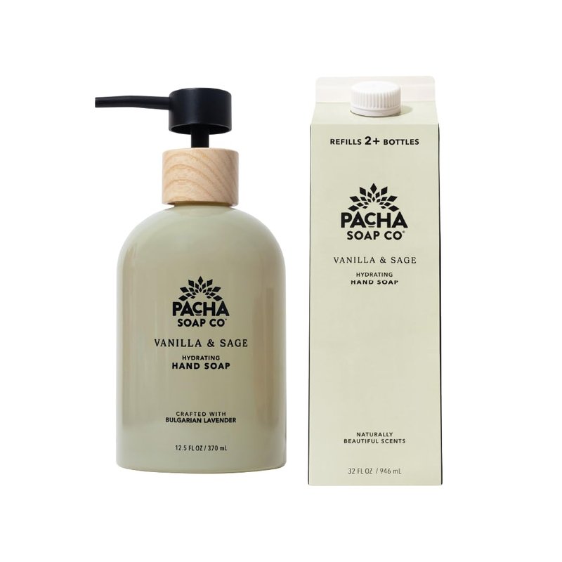 Pacha Soap Co. Liquid Hand Soap Refill - Santal & Amber, Hydrating & Moisturizing Formula with Clean Ingredients, Paraben, sulfate, and Dye Free, Made in the USA, 2-Pack (32 fl oz Each)