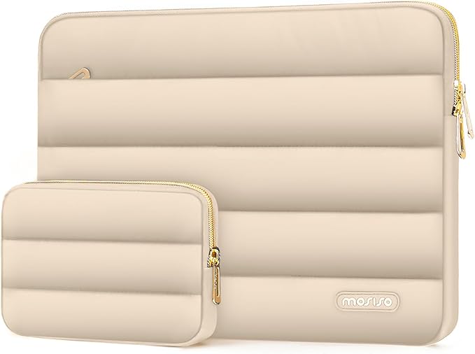 MOSISO Laptop Case 13.3 inch,13-13.3 inch Puffy Laptop Sleeve Compatible with MacBook Neo/Air 13.6 M5 M4 M3 M2 M1/Pro 13/14,HP Dell ASUS Lenovo,Polyester Horizontal Bag with Small Case, Apricot